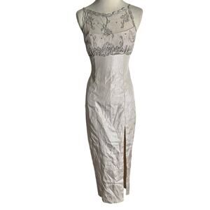 Roberta Bridal Silver-Beige Embellished Maxi Dress